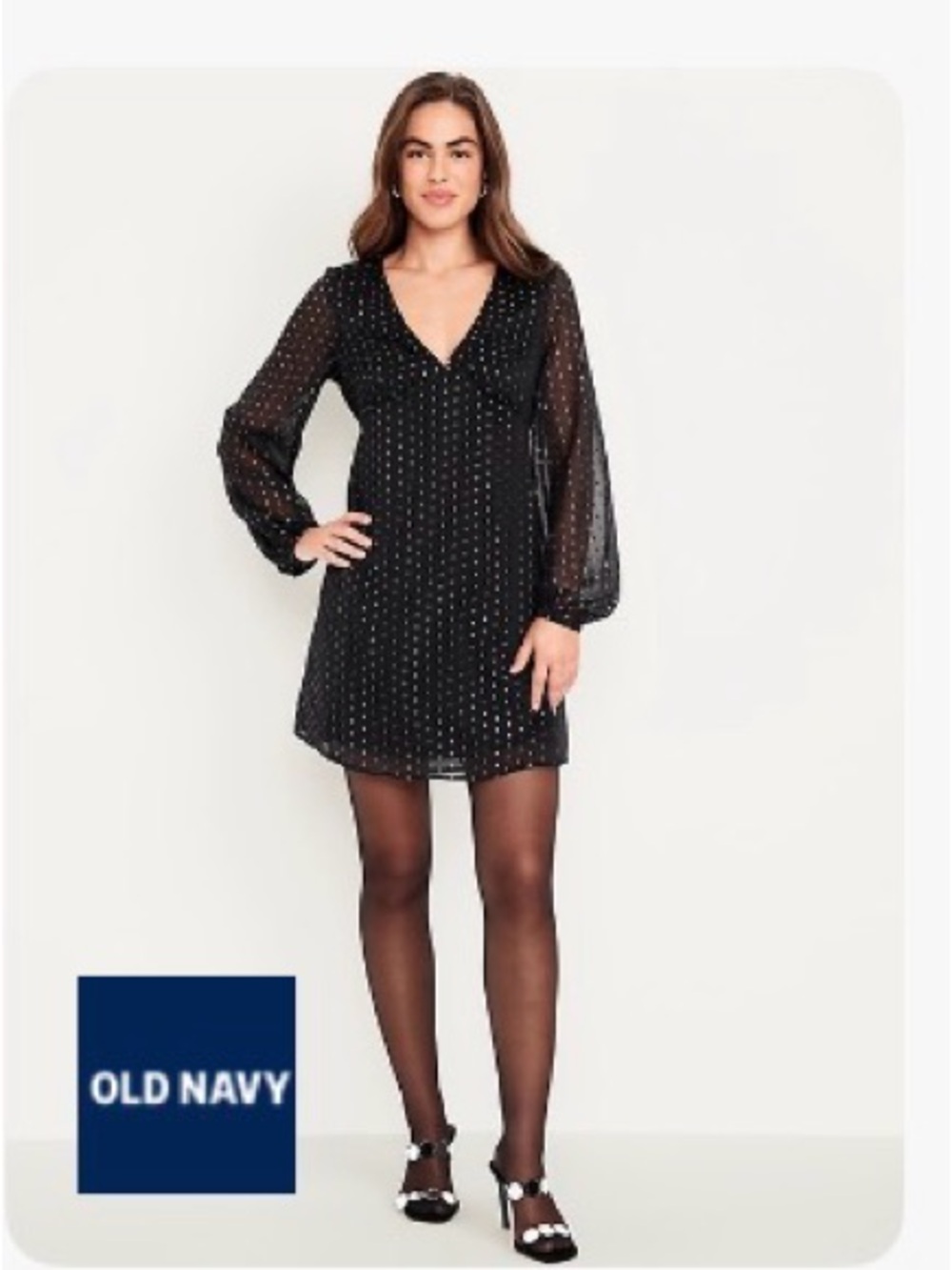 Old Navy Black Polka Dot V-Neck Mini Dress
